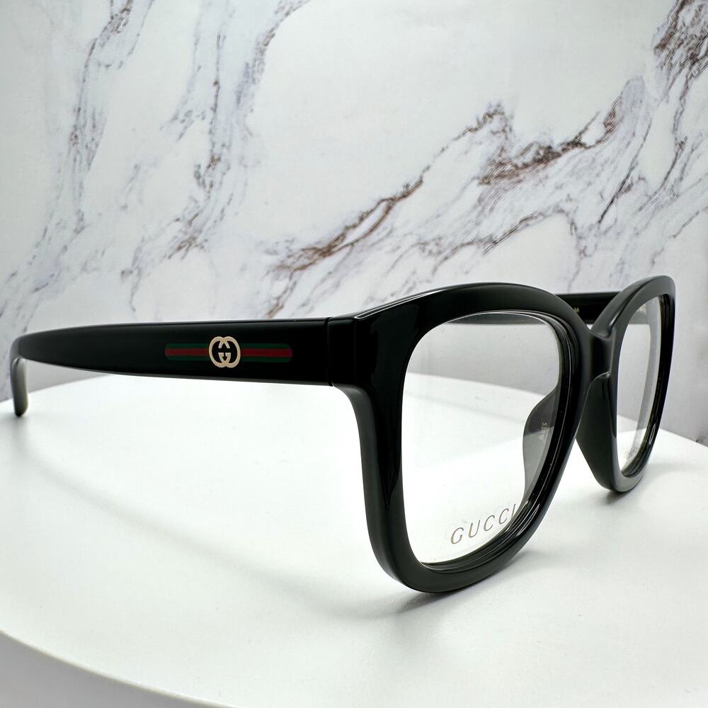 New GUCCI Eyeglasses 53-19-140 Black Square GG Logo Red Green Web Women Rx-able - Picture 11 of 16